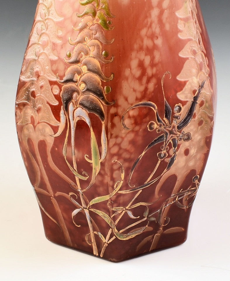エミールガレ 初期作品　シルバーフレームと空想の水生植物が描かれたアート花瓶　.1900年頃