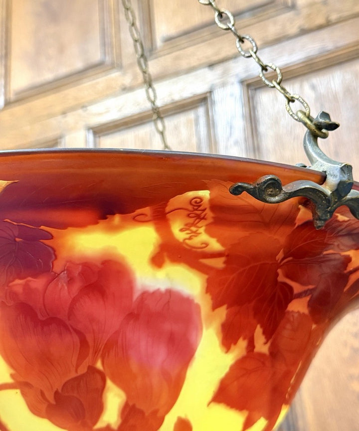 エミール・ガレ - 大型天井照明器具またはマグノリア装飾のバスクシャンデリア アール・ヌーヴォー様式