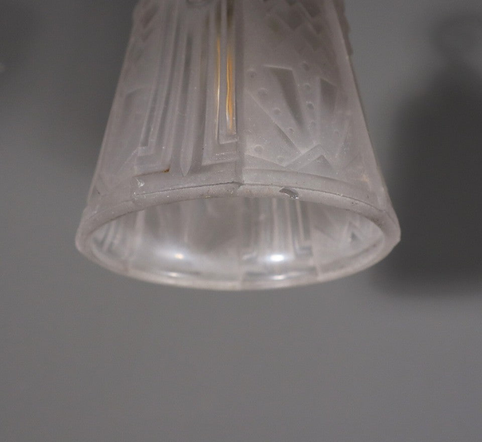 ミューラー兄弟 アンティーク フレンチアールデコ シャンデリア フロストガラスとアイロン付き