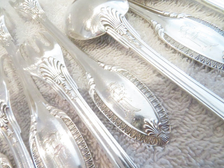 ピュイフォルカ ゴージャスな1900年製フレンチ950シルバー24ピース デザートカトラリーセット エンパイアスタイル