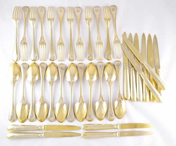 ピュイフォルカ エレガント アンティーク フレンチ バーメイル スターリング シルバー セット 36ピース 19th C