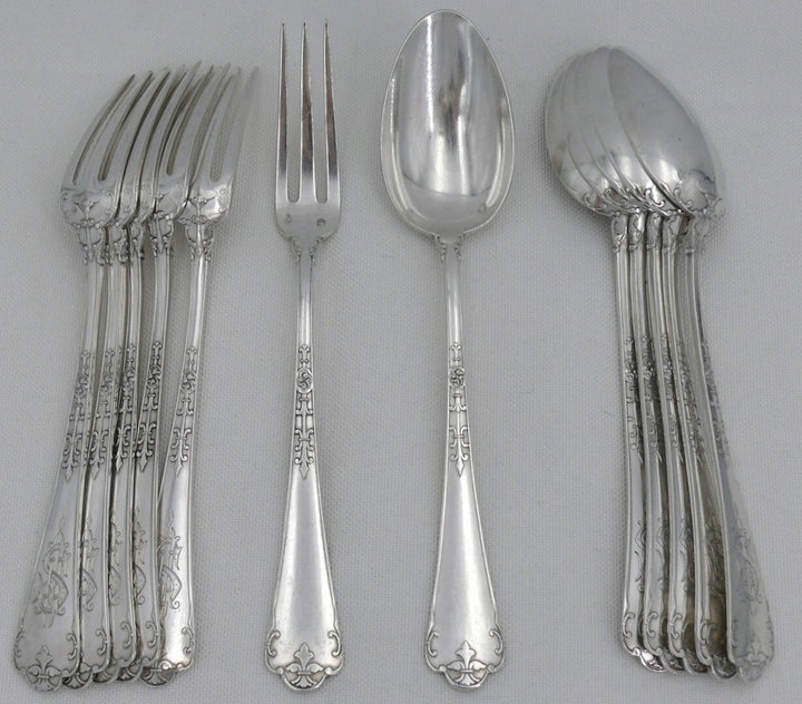 ピュイフォルカ フェール・ド・ランス・ア・クエ・ド・ラットモデル、デザート用カトラリー6点セット、ミネルヴァ銀製