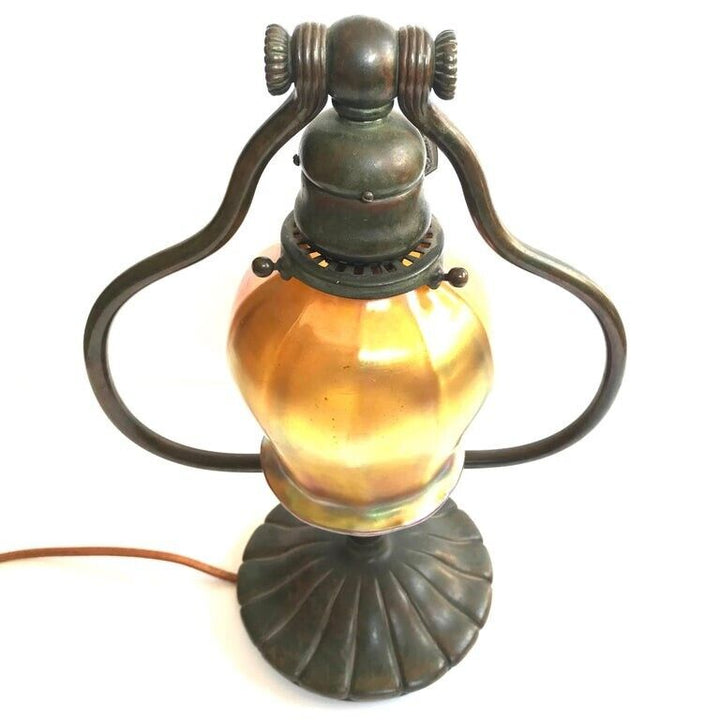 ティファニー スタジオ ブロンズ&ファブリル ハープ テーブルランプ