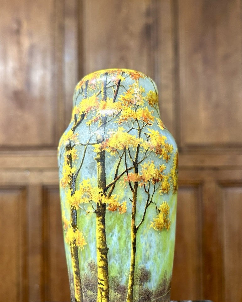 【証明書付】ドームナンシー 花瓶 カメオ彫 アンティーク アールヌーボー ドーム兄弟（ドームナンシー）秋の風景描かれた花瓶 – アンティーク