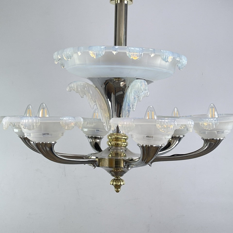 イーザン ボリス・ラクロワによる大型アールデコランプシャンデリアペンダントランプ、1930年代