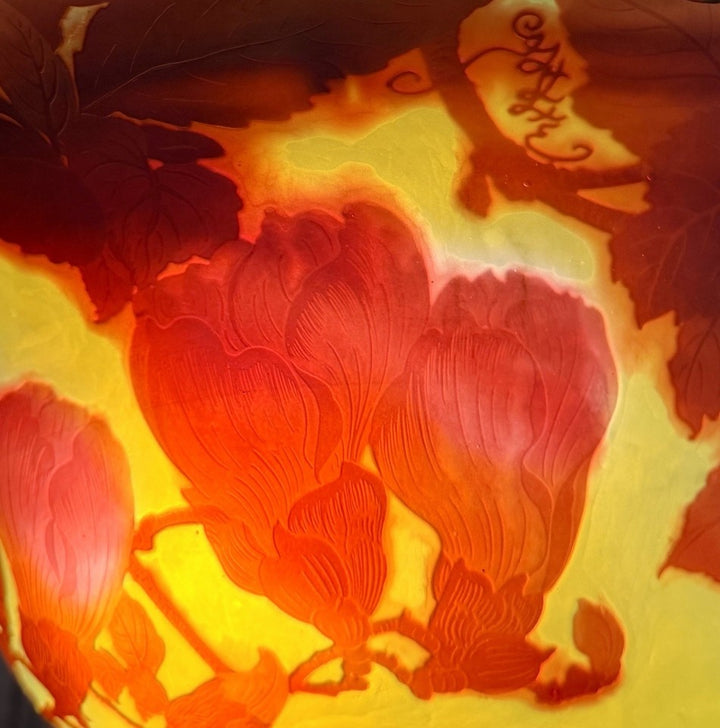 エミール・ガレ - 大型天井照明器具またはマグノリア装飾のバスクシャンデリア アール・ヌーヴォー様式