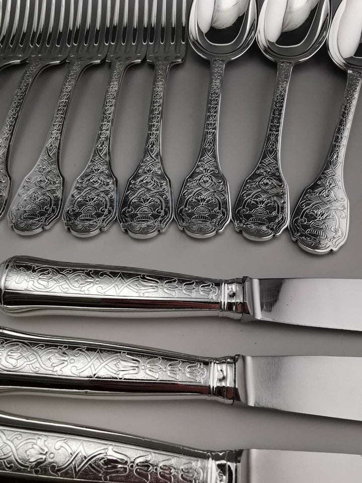 ピュイフォルカ 「スービーズ」 - テーブルウェアセット - 18点 純銀 ミネルヴァ