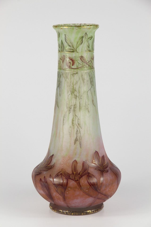 ドームナンシー（ドーム兄弟）百合（ユリ）の花が描かれた金彩の花瓶