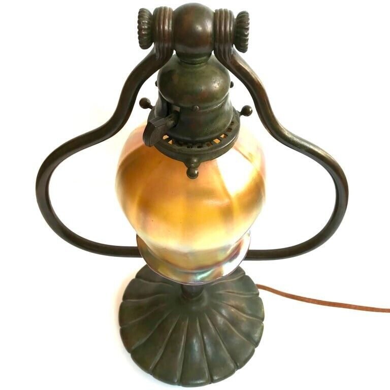 ティファニー スタジオ ブロンズ&ファブリル ハープ テーブルランプ