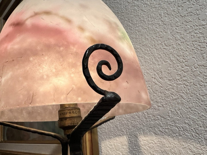 ミューラー兄弟　大型アールデコランプ 薄い紫と黄緑のガラス　1920年代