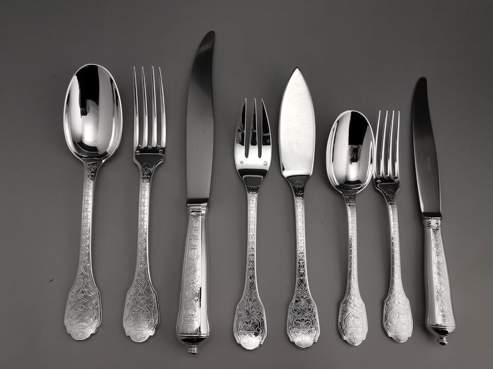 ピュイフォルカ 「スービーズ」 - テーブルウェアセット - 18点 純銀 ミネルヴァ