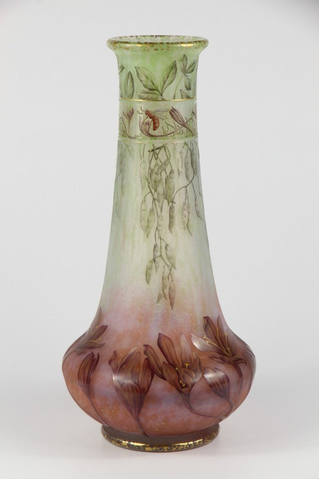 ドームナンシー（ドーム兄弟）百合（ユリ）の花が描かれた金彩の花瓶