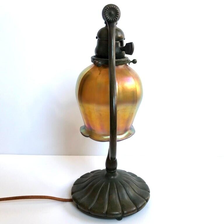 ティファニー スタジオ ブロンズ&ファブリル ハープ テーブルランプ