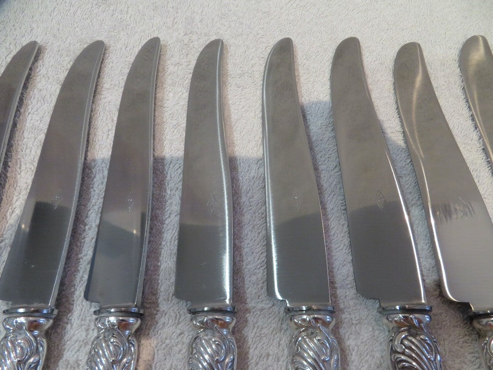 ピュイフォルカ 壮大なヴィンテージフレンチ950シルバー ディナーナイフ12点 ロココ様式