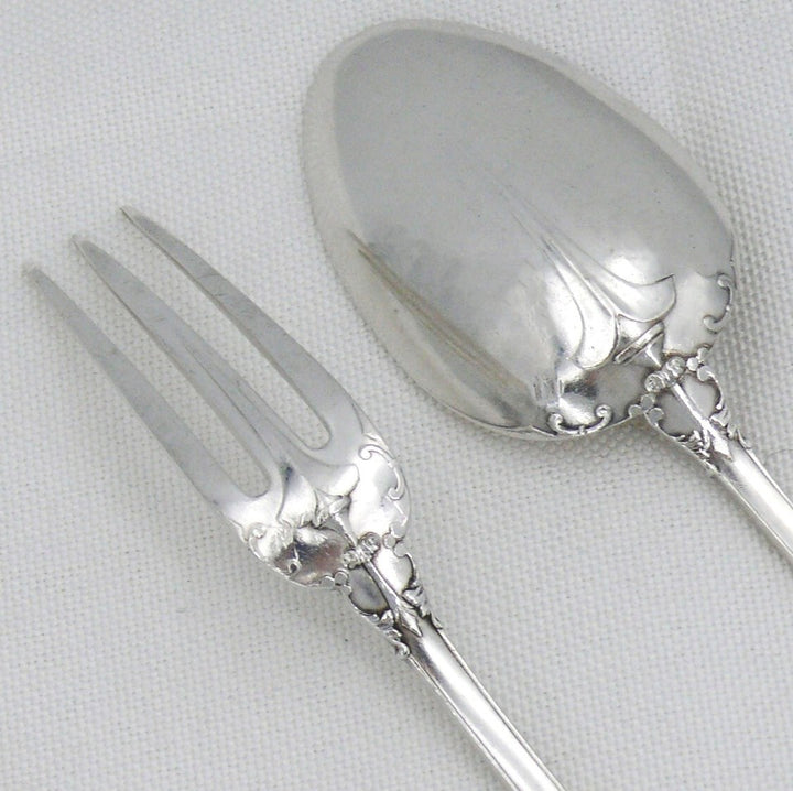 ピュイフォルカ フェール・ド・ランス・ア・クエ・ド・ラットモデル、デザート用カトラリー6点セット、ミネルヴァ銀製