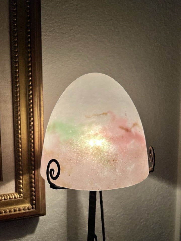 ミューラー兄弟　大型アールデコランプ 薄い紫と黄緑のガラス　1920年代