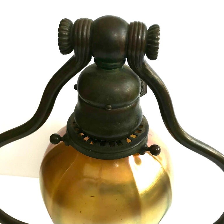 ティファニー スタジオ ブロンズ&ファブリル ハープ テーブルランプ