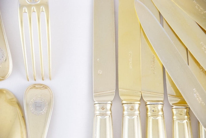 ピュイフォルカ エレガント アンティーク フレンチ バーメイル スターリング シルバー セット 36ピース 19th C