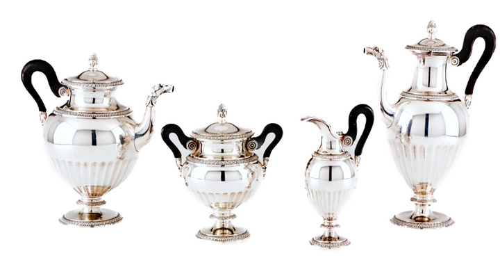 クリストフルカルディヤック マルメゾン/エンパイア 4 ピース コーヒー & ティーセット 950 スターリングシルバー