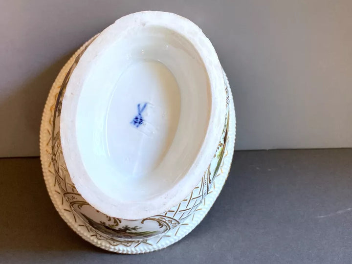 マイセン 蓋付き小鉢＆透かし装飾の受け皿（イチゴ装飾付き蓋）