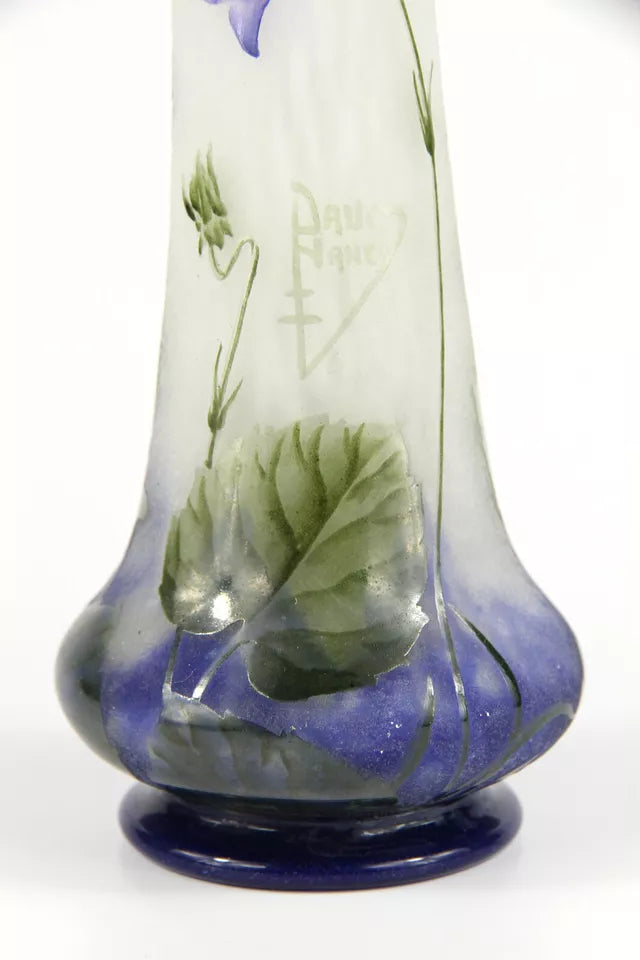 ドームナンシー ガラス製花瓶 透明・緑・紫 花のデザイン ドーム兄弟(ドームナンシー)スミレの花が描かれた中型花瓶