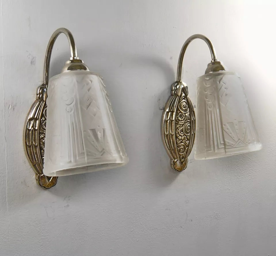 M.Hudry（マルセルウードリー） & ミューラー兄弟 フランス製 アールデコ ウォールランプ ペア 1925〜1930年製