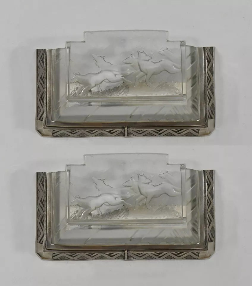 ミューラー兄弟 フランス アールデコ調の希少なペアウォールランプ