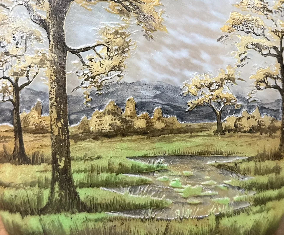 ドーム兄弟（ドームナンシー）平原と山々の風景が描かれた秋景色の花瓶