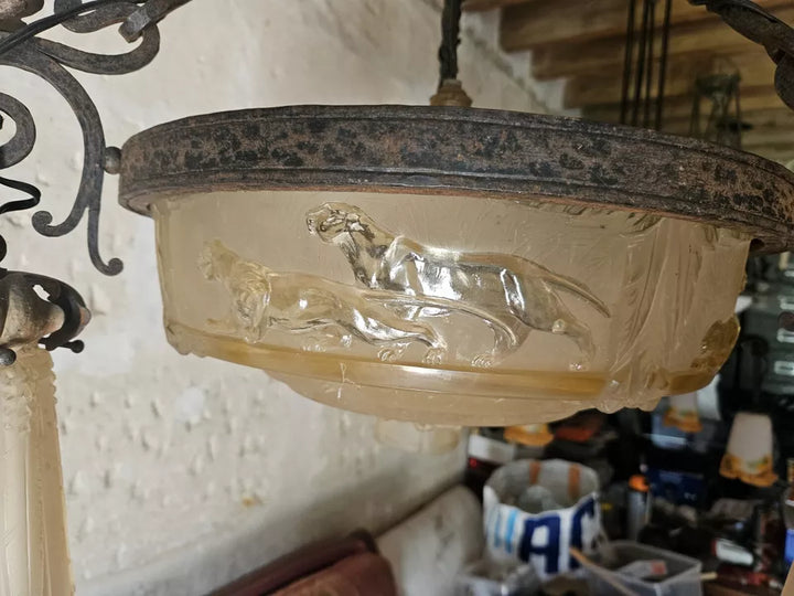 ミューラー兄弟 豹の型押しガラスシャンデリア