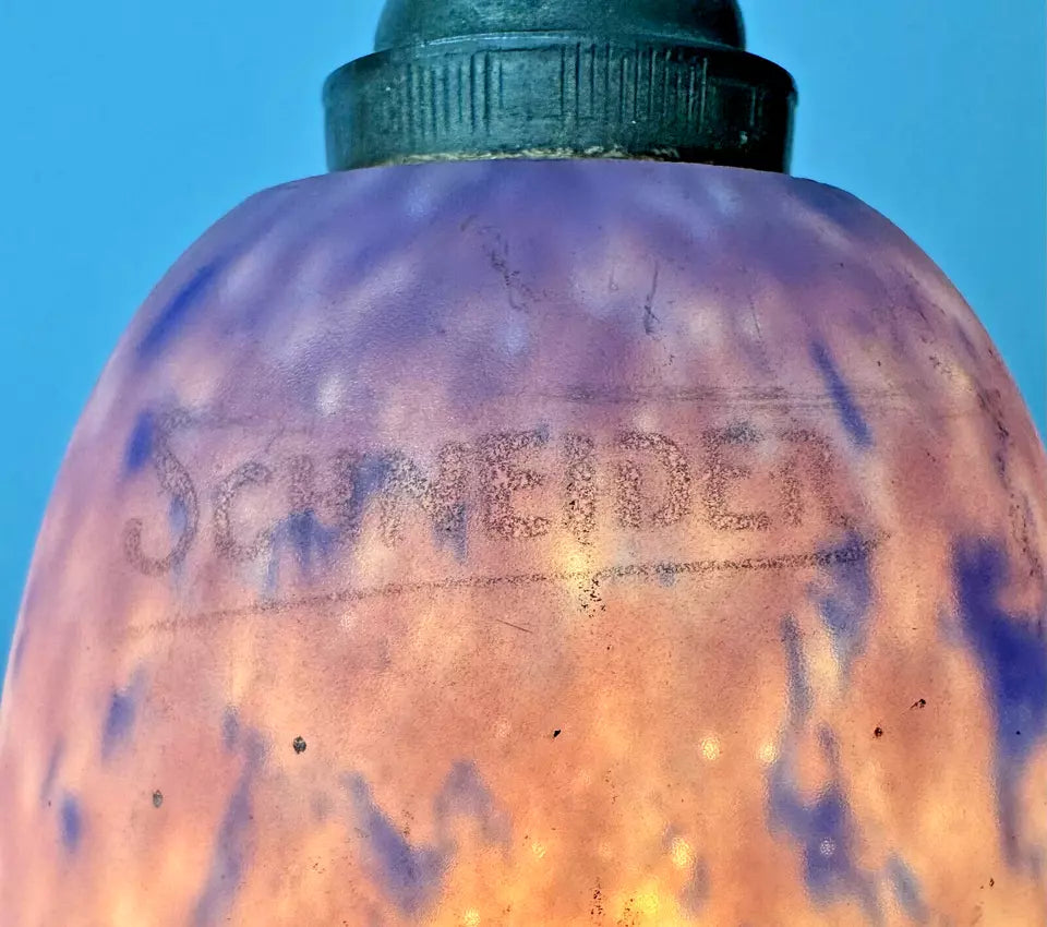 シュナイダー兄弟 魚モチーフ ガラスシェードテーブルランプ （ブロンズ製台座）