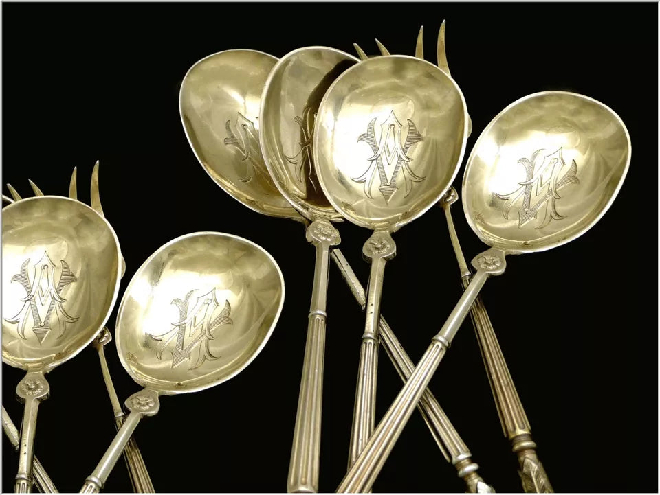 ピュイフォルカアイスクリームスプーンセット純銀ヴェルメイユ ピュイフォルカアイスクリームスプーンセット純銀ヴェルメイユ