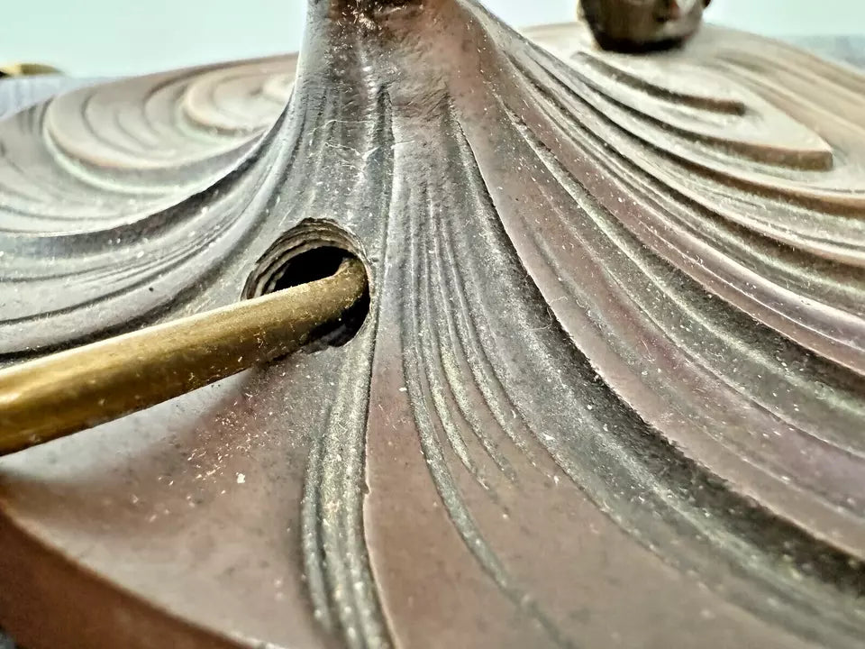 シュナイダー兄弟 魚モチーフ ガラスシェードテーブルランプ （ブロンズ製台座）