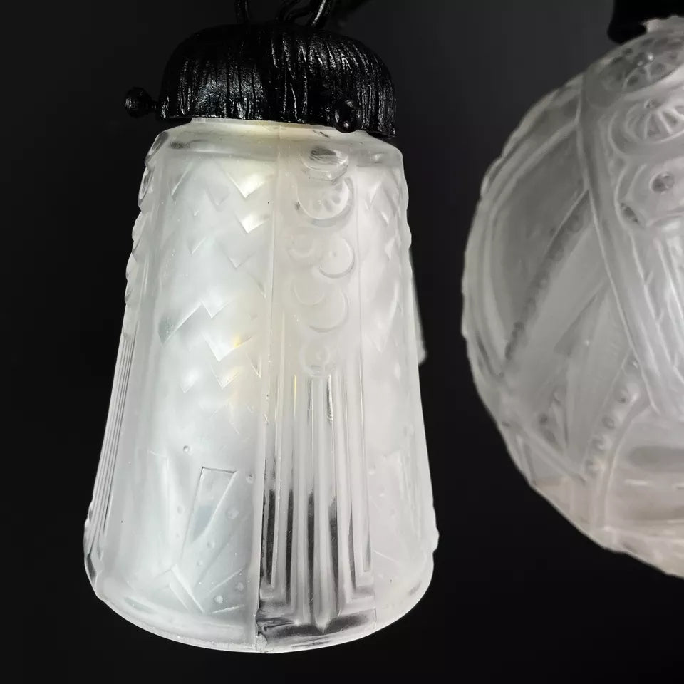 ミューラー兄弟 アールデコ調 鍛鉄製吊り下げ式シャンデリア