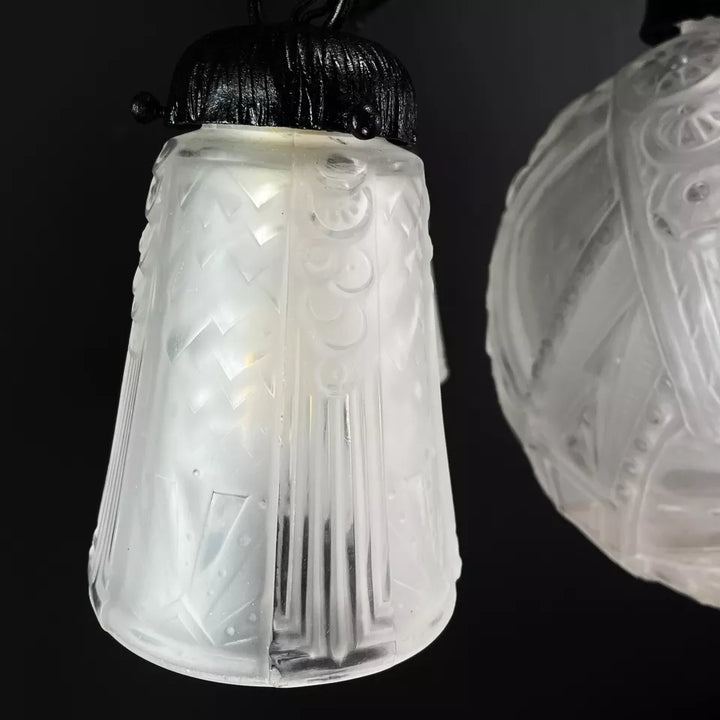 ミューラー兄弟 アールデコ調 鍛鉄製吊り下げ式シャンデリア