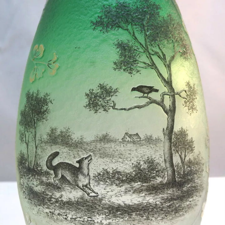 ドーム兄弟（ドームナンシー）「狐とカラス」花瓶 1900年代初期