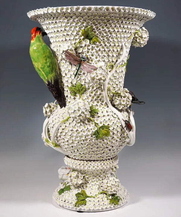 マイセン アートコレクション スノードーム 雪の花装飾の大型豪華花瓶