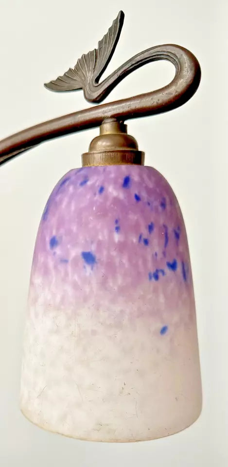 シュナイダー兄弟 魚モチーフ ガラスシェードテーブルランプ （ブロンズ製台座）