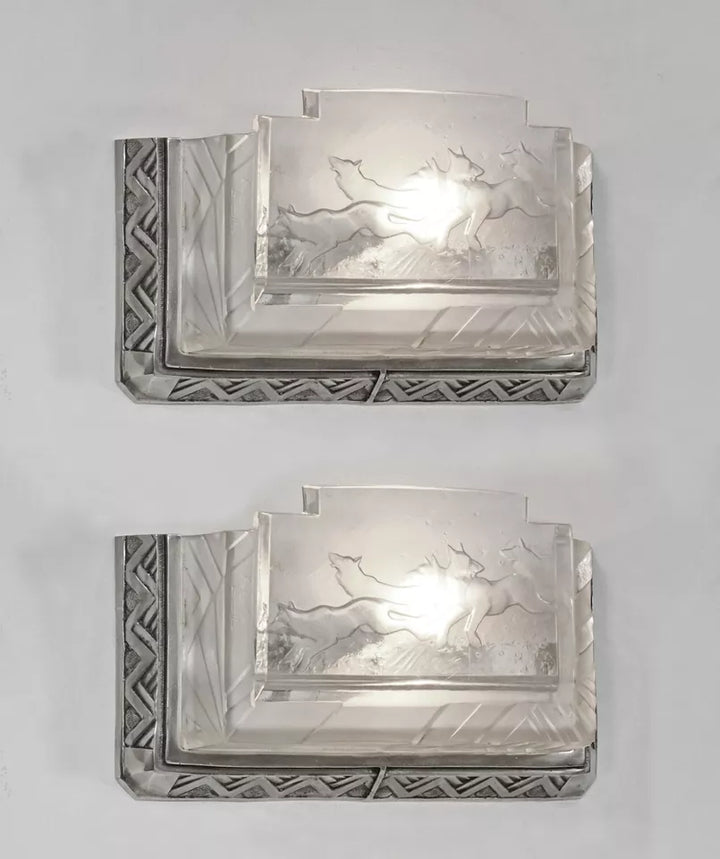 ミューラー兄弟 フランス アールデコ調の希少なペアウォールランプ