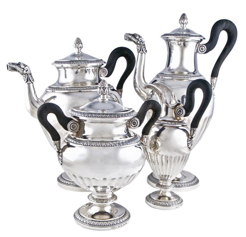 クリストフルカルディヤック マルメゾン/エンパイア 4 ピース コーヒー & ティーセット 950 スターリングシルバー