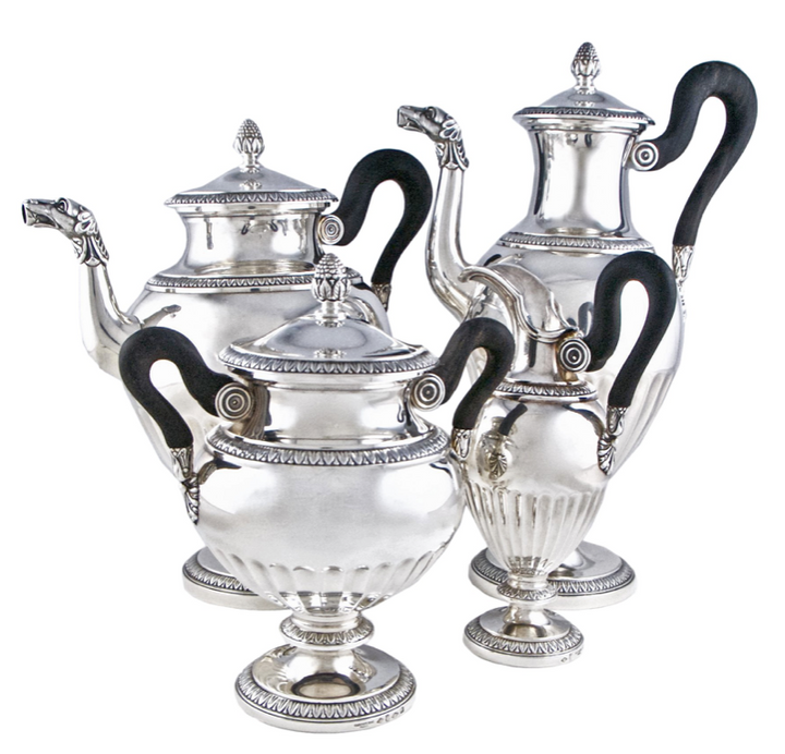 クリストフルカルディヤック マルメゾン/エンパイア 4 ピース コーヒー & ティーセット 950 スターリングシルバー