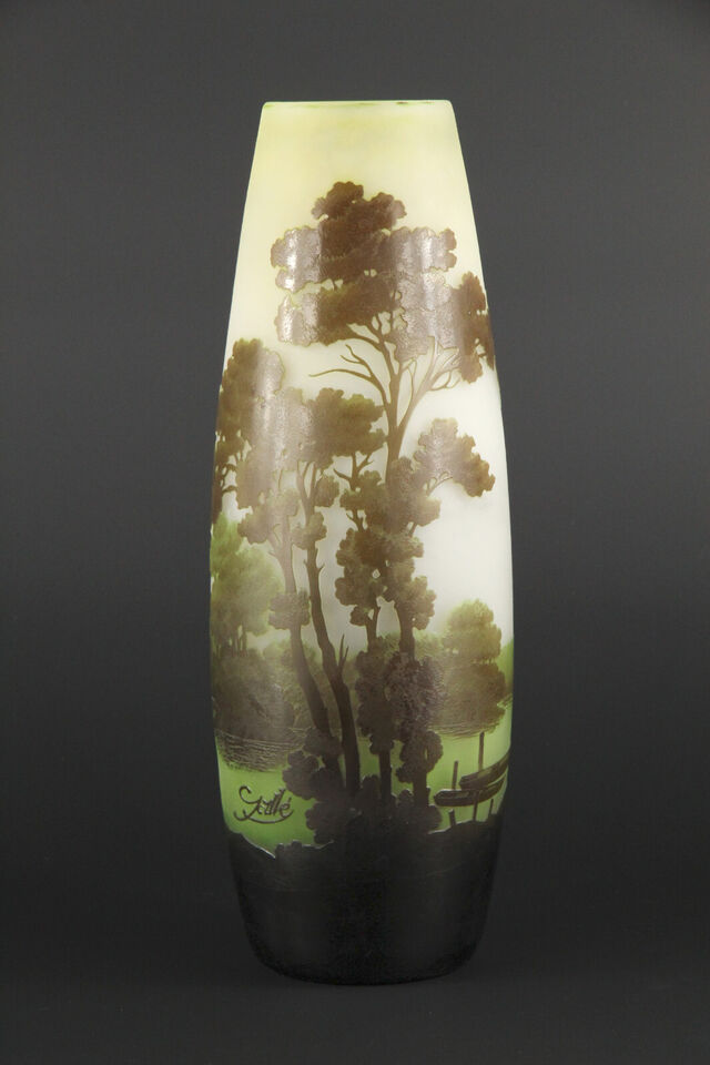 エミールガレ 圧巻の山岳湖水風景の花瓶 アールヌーヴォー時代（1910