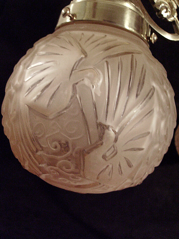 プティトー＆ミューラー兄弟：ブロンズと装飾ガラスのアールデコ調シャンデリア