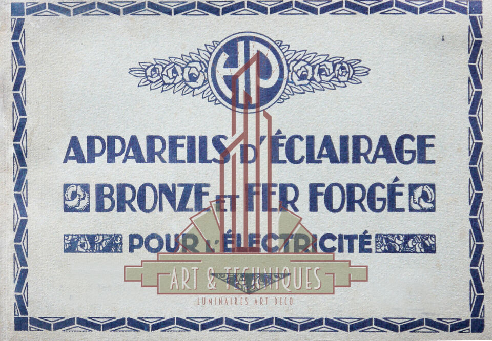 プティトー＆ミューラー兄弟　ブロンズとプレスガラスのアールデコ調シャンデリア