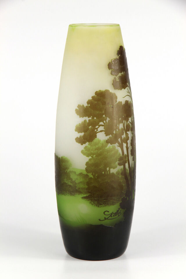 エミールガレ　圧巻の山岳湖水風景の花瓶 アールヌーヴォー時代（1910年代）の作品