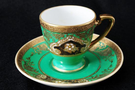 ００６　オールド　ノリタケ　グリーンフラワー　カップ＆ソーサー