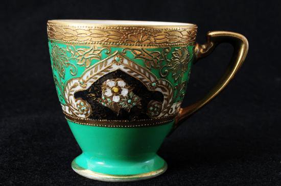 ００６　オールド　ノリタケ　グリーンフラワー　カップ＆ソーサー