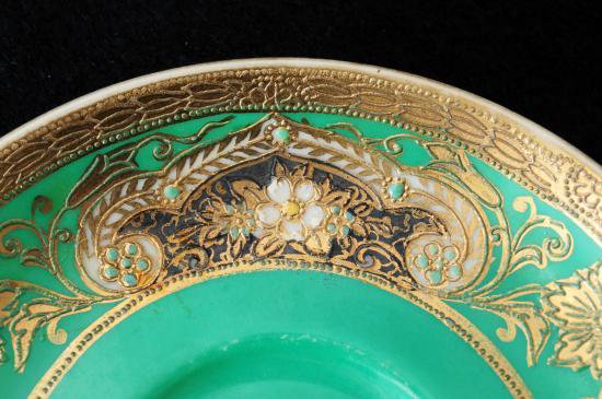 ００６　オールド　ノリタケ　グリーンフラワー　カップ＆ソーサー