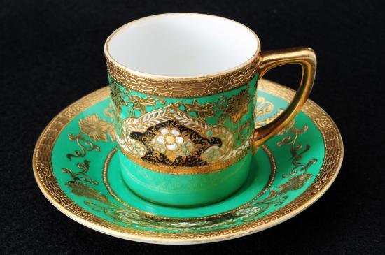 ００７　オールド　ノリタケ　グリーンフラワー　カップ＆ソーサー