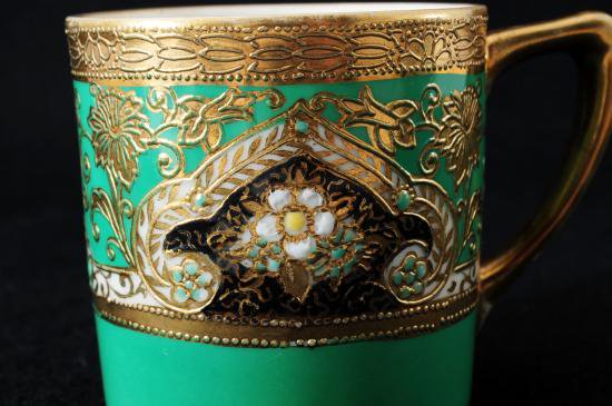 ００７　オールド　ノリタケ　グリーンフラワー　カップ＆ソーサー