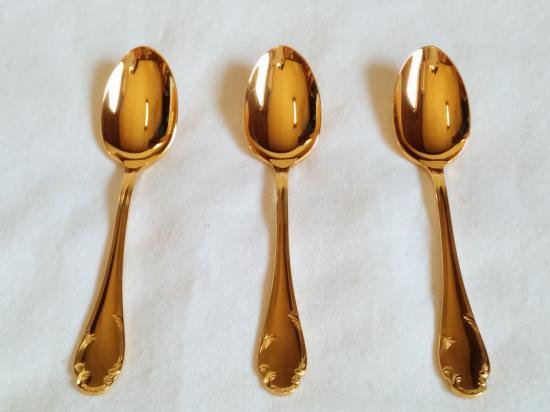 ０７３　クリストフル　ポンパドゥール　スプーン3本セット１０ｃｍ ２４金ヴァーメイル